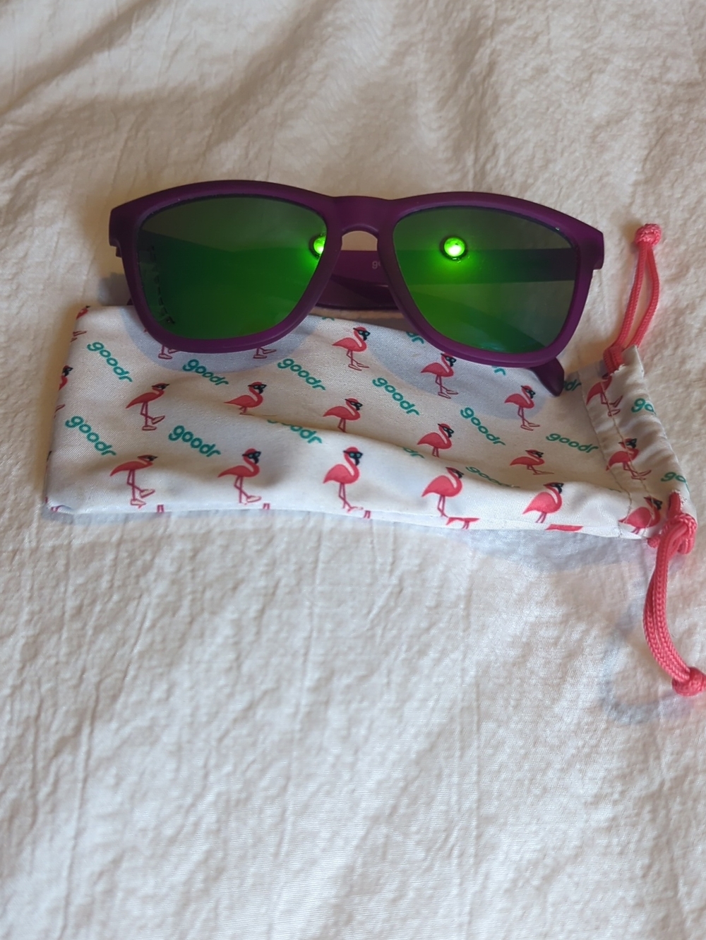 Goodr Purple Frame Sunglasses with Green Mirrored Lenses